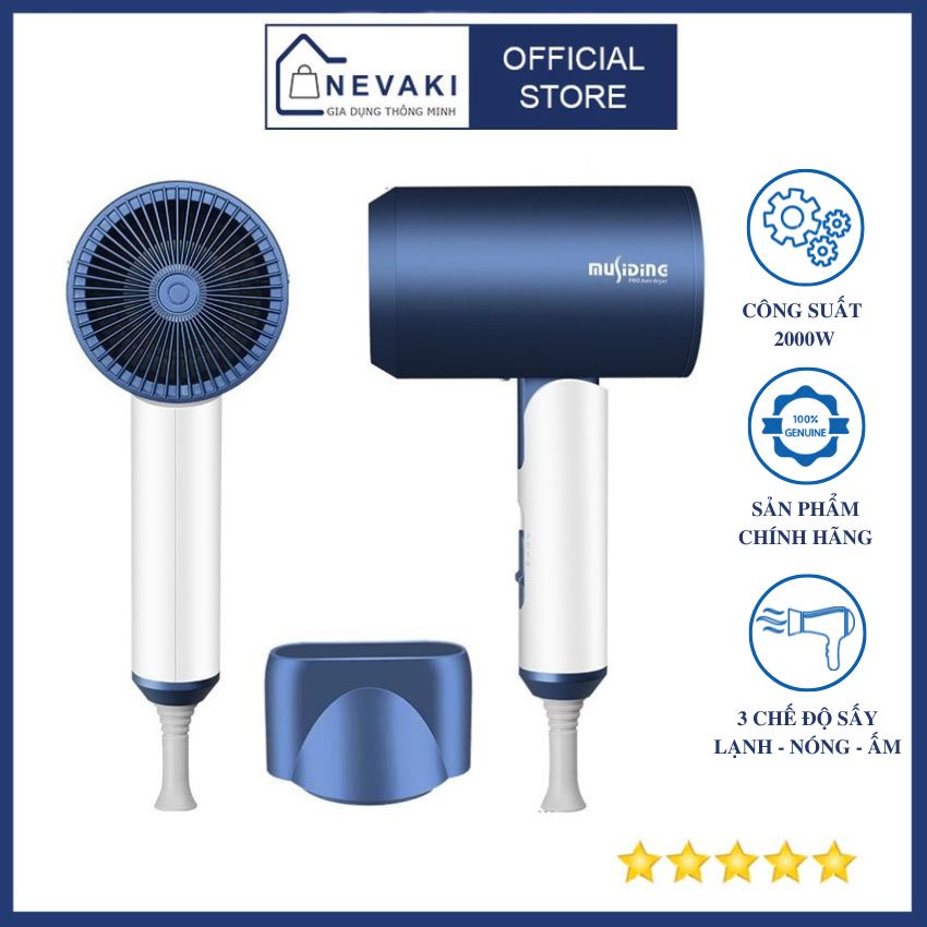 Máy sấy tóc mini 2 chiều nóng lạnh cao cấp MuSidine công suất cao 2000W với công nghệ sấy lạnh và ion âm bảo vệ tóc NK07