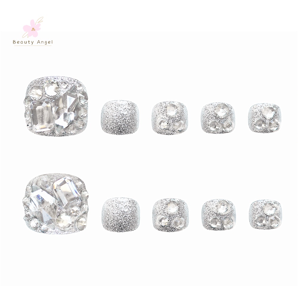 Bộ 24 Móng Tay Giả Đính Đá Sáng Bóng Toàn Diện Cho Nữ