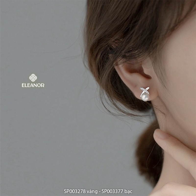 Bông tai nữ chuôi bạc 925 Eleanor Accessories hình chữ X đính ngọc trai nhân tạo phụ kiện trang sức 3278