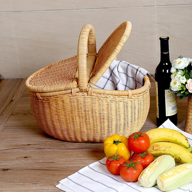 [ĐAN TAY 100%] GIỎ MÂY PICNIC MÂY TRE ĐAN OVAL- HANDMADE - 3 size: 36x26x33cm & 41x29x35cm & 46x31x37cm