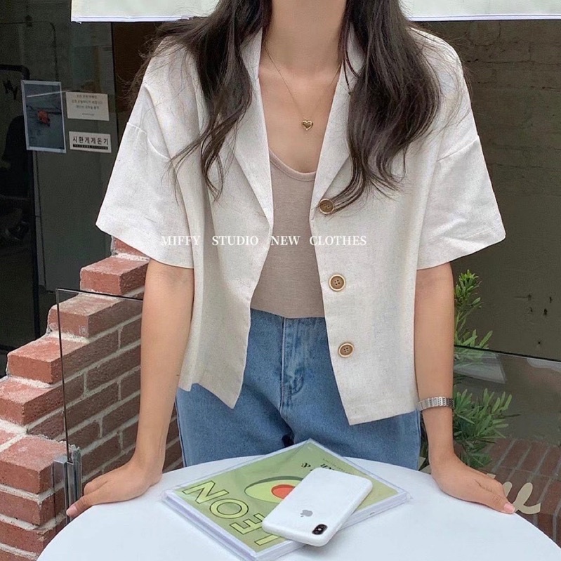 Áo cổ vest nút to (ảnh thật/ có sẵn)