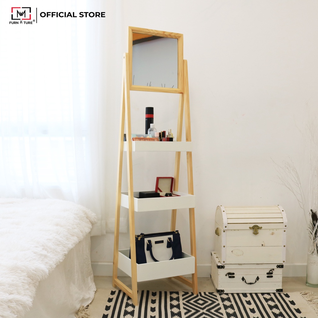 Gương soi trang điểm có khay kệ đa năng lắp ráp Hàn Quốc- Trắng/Xám - thương hiệu MW FURNITURE - Nội thất căn hộ