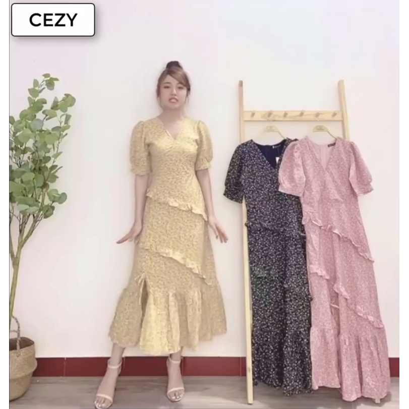 Đầm xòe hoa nhí cổ V xếp tầng có size bigsize Cezy D22