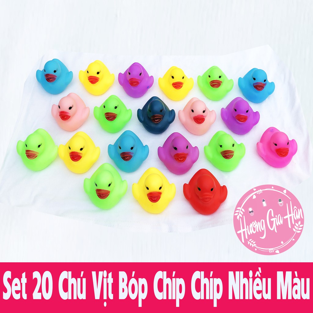 Set 20 Chú Vịt Nhiều Màu Bóp Kêu Chíp Chíp Đáng Yêu, Giúp Bé Thích Tắm, Tập Đếm