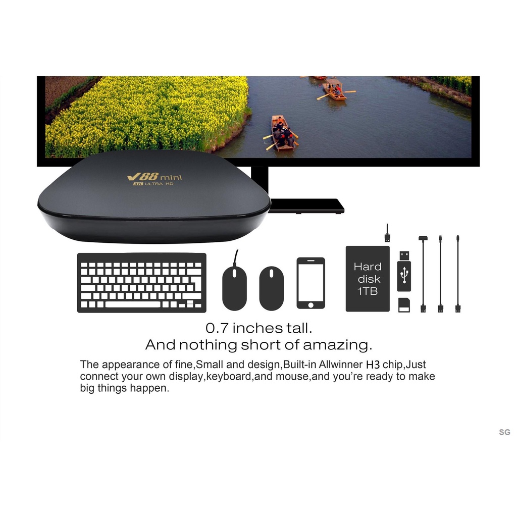 Đầu TV Box V88 mini 32GB / 512GB Wifi 2.4G Android 12.0 8K Ultra HD ChấT LượNg Cao KèM Phụ KiệN