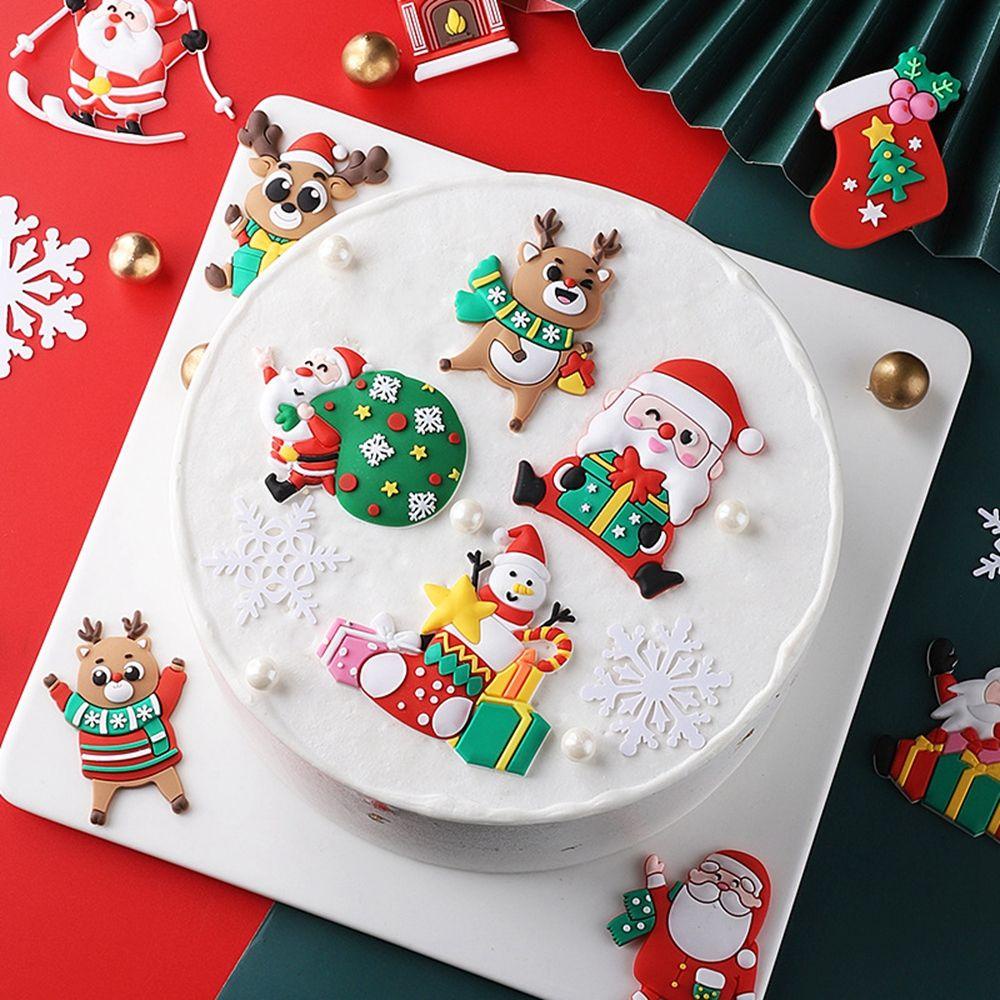 AUGUSTINA Phụ Kiện Cắm Trang Trí Bánh Cupcake Chủ Đề Giáng Sinh Năm Mới Dễ Thương