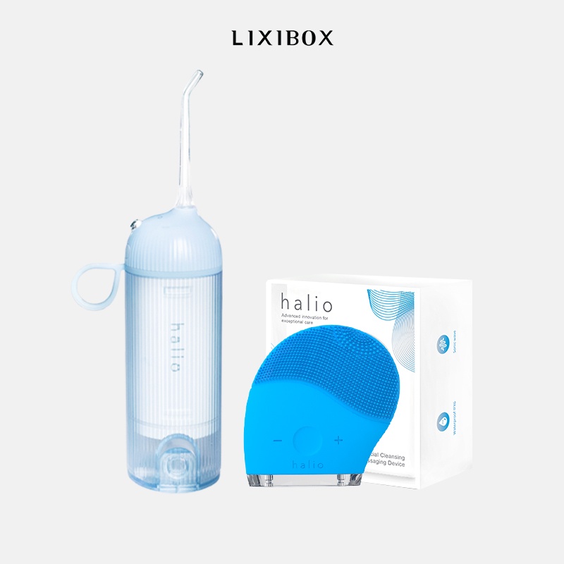 Combo Máy Tăm Nước Cầm Tay Halio UltraClean Blue Và Máy Rửa Mặt Halio Facial Sky Blue