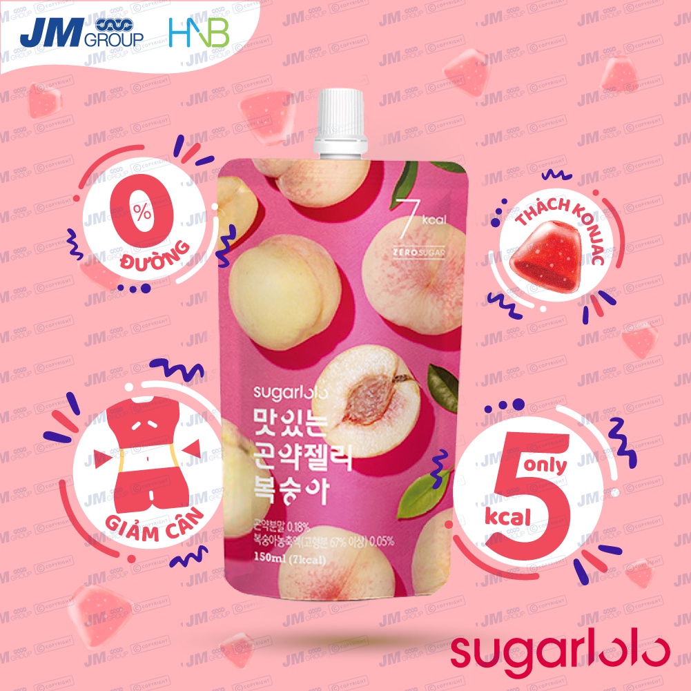 [DAI GIÒN SẬT SẬT] Nước Thạch Trái Cây Hàn Quốc Thơm Ngon Cho Trẻ Em Sugarlolo 150ml x 10 gói - Vị Đào