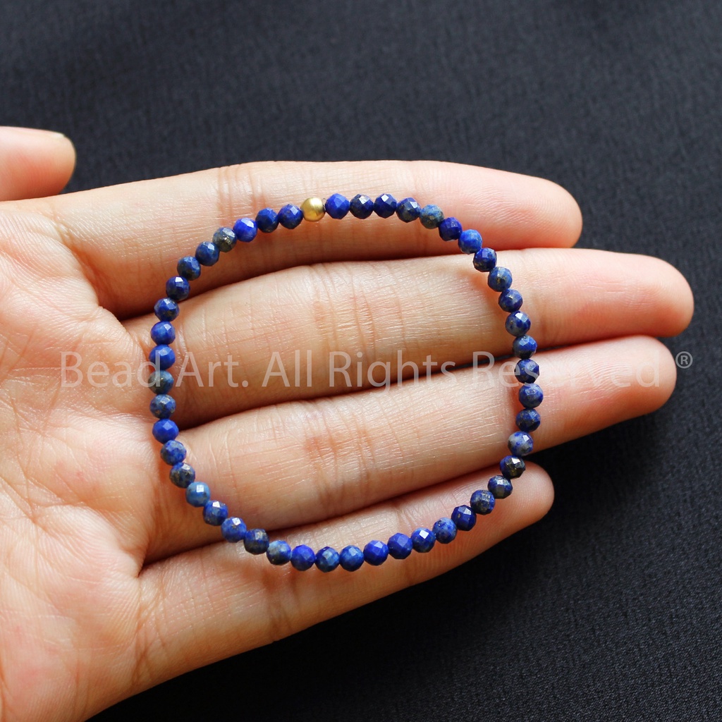 Vòng Tay Lapis Lazuli Thiên Nhiên Size Mini 3mm Màu Xanh Dương, Thuỷ, Mộc, Vòng Tay Phong Thuỷ, Chuỗi Hạt S50 - Bead Art