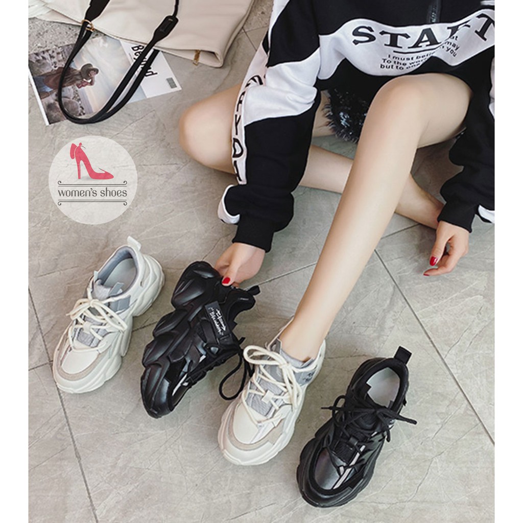 Giày Thể Thao Sneaker Nữ Đế Sóng 2 Dây Kép Độn 4p Phong Cách Hàn