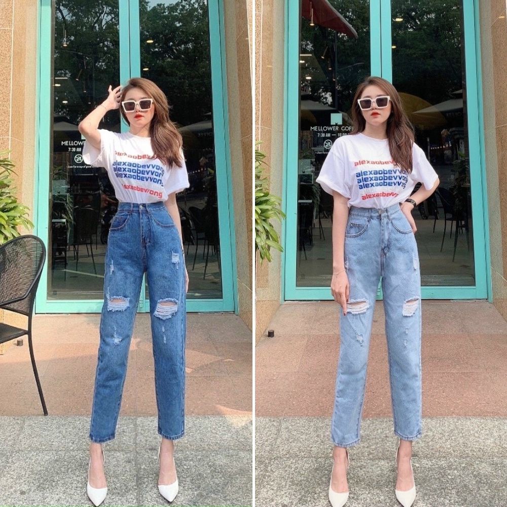 Quần jean nữ baggy trơn ống bo chất vải Jean Denim không co dãn, bền màu William - AT155