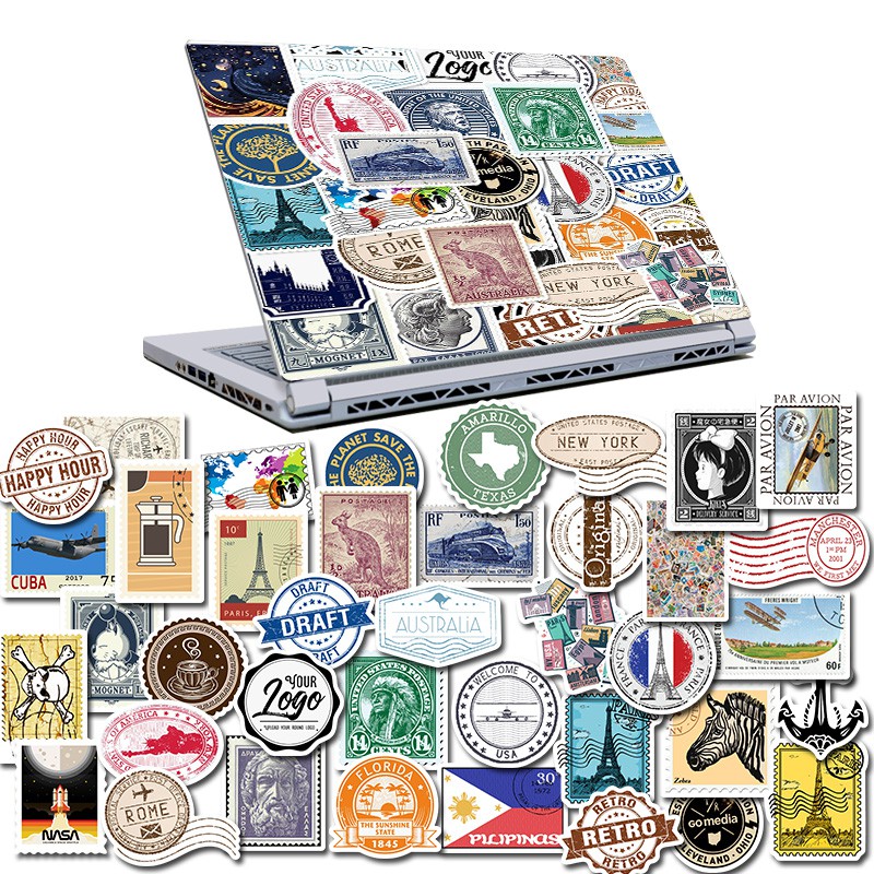 Set of 50 Retro Style 4-7cm Decorative stamp Stickers