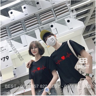 Áo đôi màu đen nhịp tim trái tim