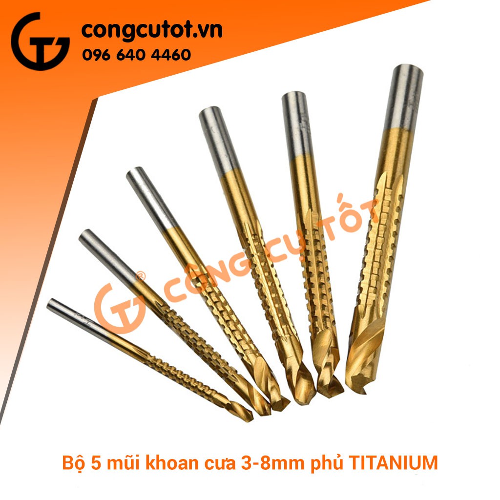 Bộ 6 mũi khoan cưa 3-8mm phủ titanium