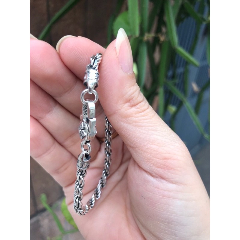 Lắc Tay Bạc Thái S925 Móc khoá Hoa Mandala Chùy Kim Cang và Om Mani Padme Hum