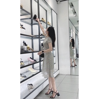 Dr160- Đầm hoa cổ V, xẻ tà