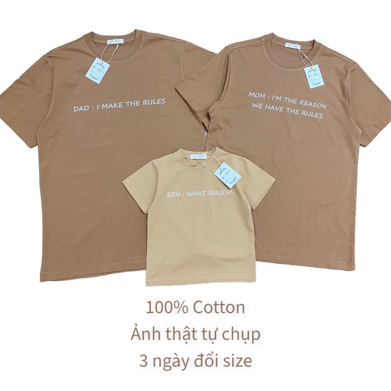 Áo thun gia đình Áo đôi Cotton nam nữ form rộng in chữ phong cách Hàn Quốc