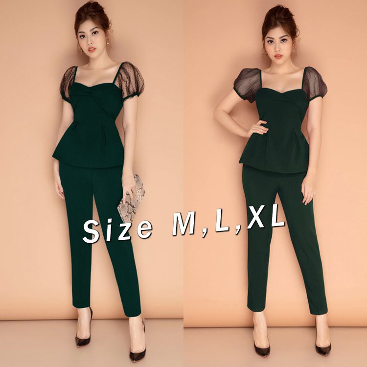 Set nguyên bộ áo peplum tay phối lưới thiết kế cao cấp