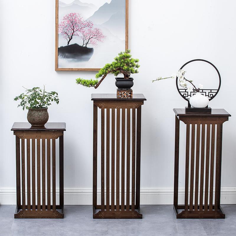 ✹✗◎Kệ hoa mới của Trung Quốc, bàn phòng khách, giá để chậu, trồng cây cổ bằng tre, đỡ sàn gỗ đặc, Zen