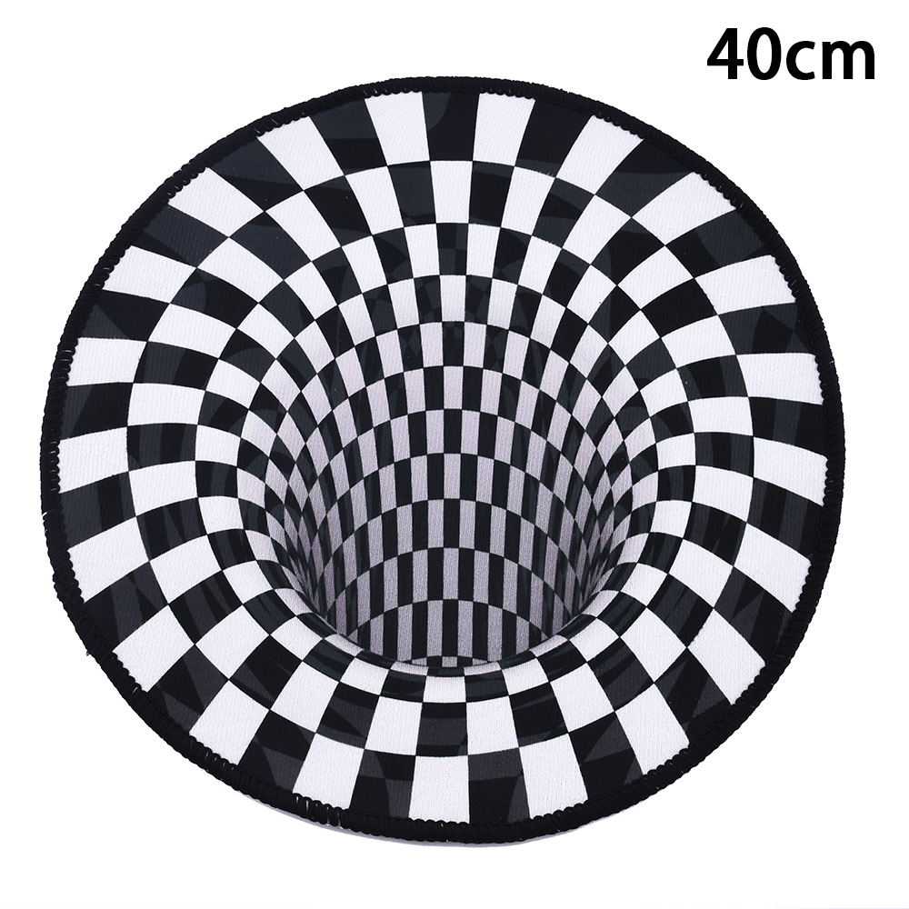 Thảm Lót Sàn Hình Tròn Họa Tiết Sọc Caro Trắng Đen 3d