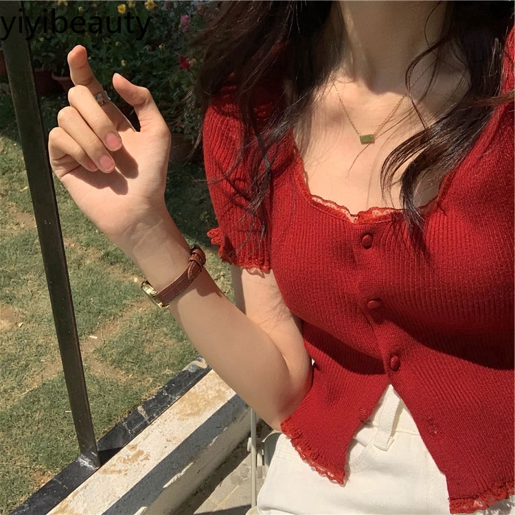 Áo Croptop Ngắn Tay Phối Ren Thời Trang Dành Cho Nữ 2020