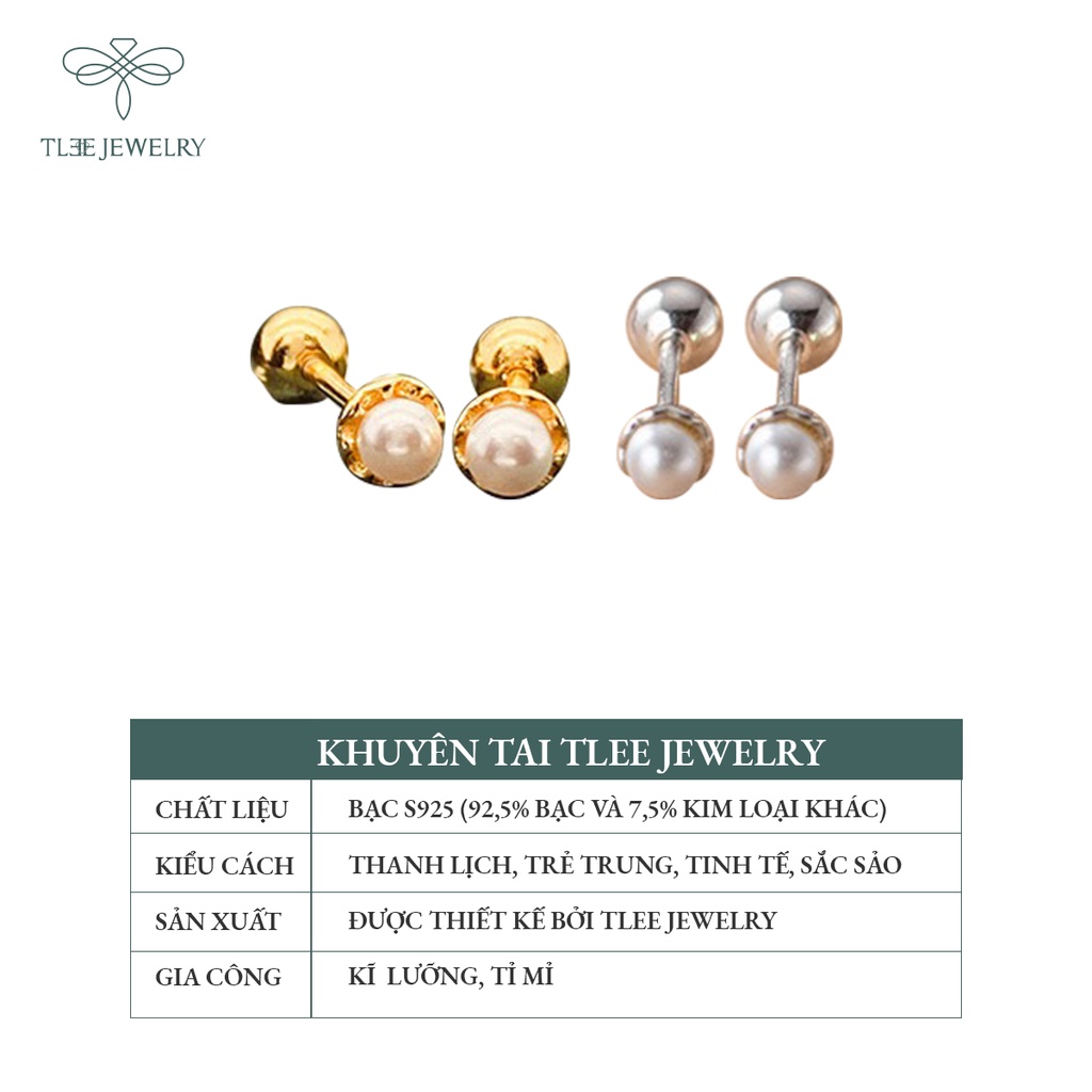 Khuyên tai bạc nữ TLEE trai chốt ren vặn bi bạc nữ tính NCJ B0200
