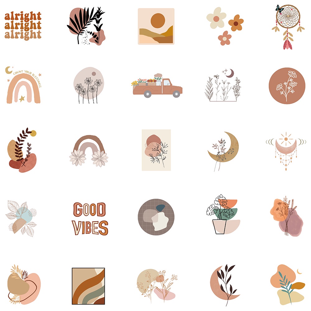 10 / 50 Sticker Hoạt Hình Bohemia Dán Trang Trí