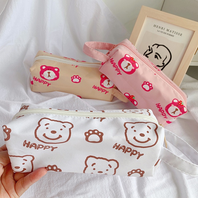 Túi đựng bút chì dung tích lớn họa tiết gấu dâu tây dễ thương