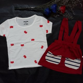 Set yếm váy cotton bé gái