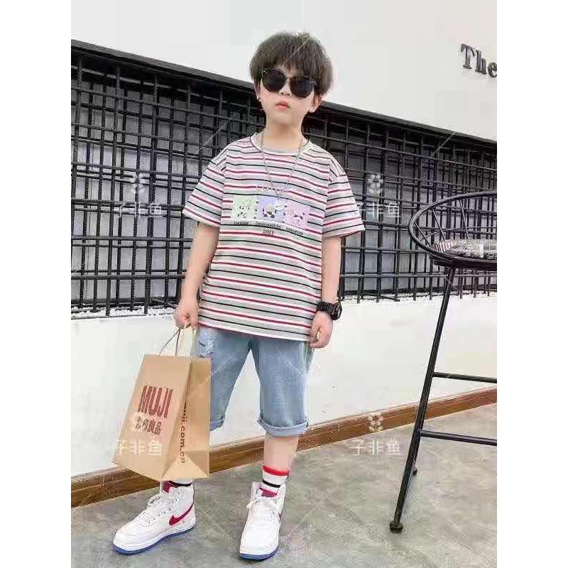Bộ thun, bộ thun bé trai nhiều màu, bộ áo thun sọc phối quần jeans bé trai 013312