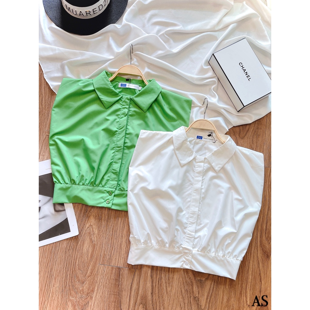 [Mã FAMARAL1 giảm 10K đơn 50K] ÁO SƠ MI GU TAY LIỀN DÁNG CROP