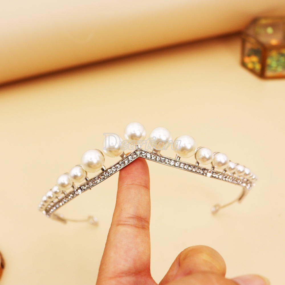 Vương Miện Hợp Kim Đính Ngọc Trai Nhân Tạo Cho Cô Dâu