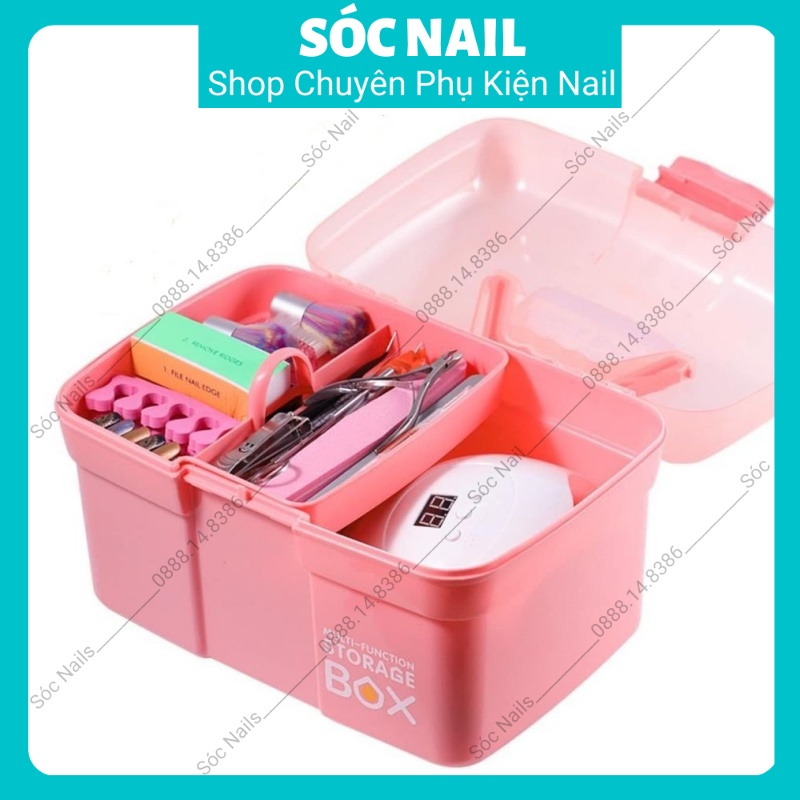 Cốp Nhựa Đựng Đồ Nail Mi Phun Xăm Tiện Lợi Màu Hồng Đựng Được Nhiều Đồ