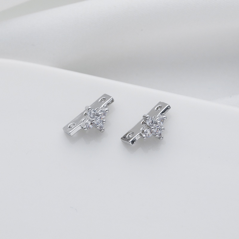 Phụ Kiện Trang Sức Vòng Tay Ba Lỗ Bằng Đồng Mạ Bạch Kim Đính Đá Zircon diy