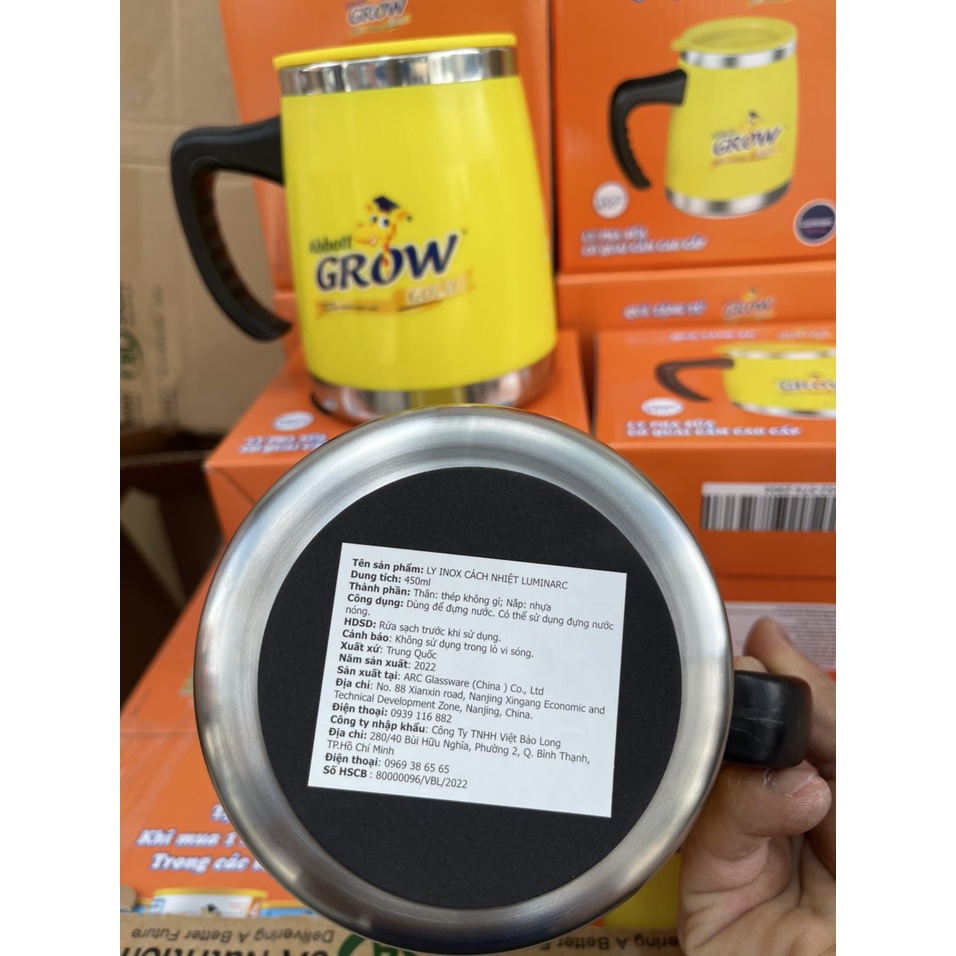 Ly Inox Cách Nhiệt Luminarc 450ml có quay cầm, quà tặng từ Abbott Grow - Ngocken88