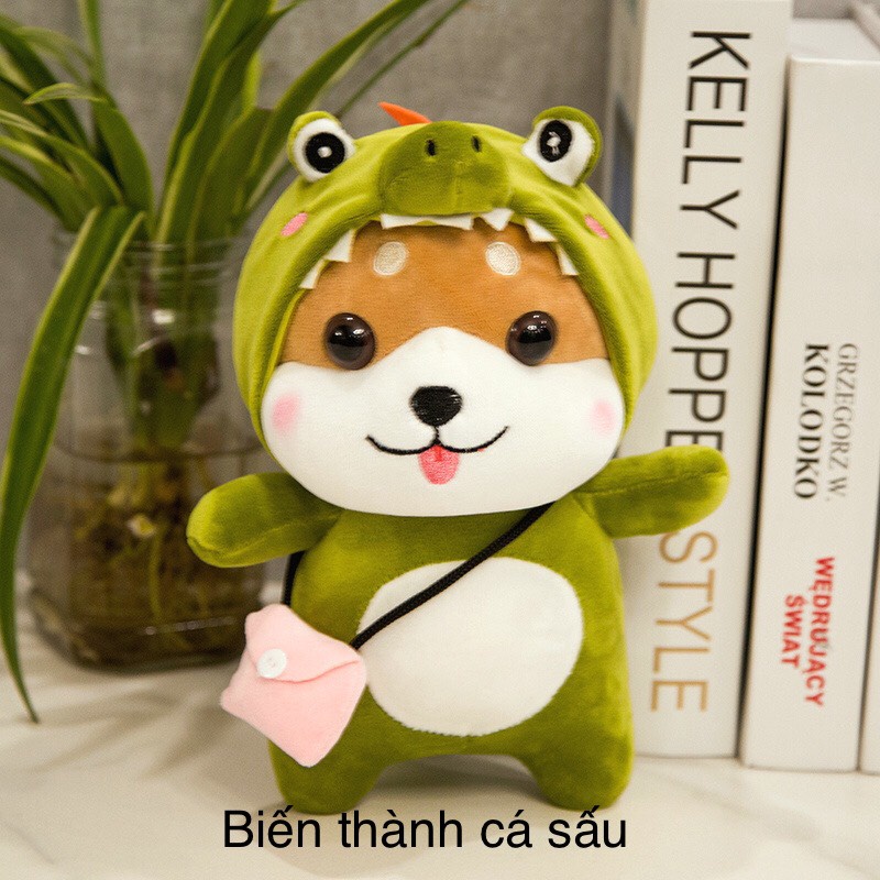 Gấu bông thú bông  Shiba Cosplay cao cấp - Gấu bông Chó Shiba đeo túi ngộ nghĩnh dễ thương chất liệu lông nhung mềm mịn