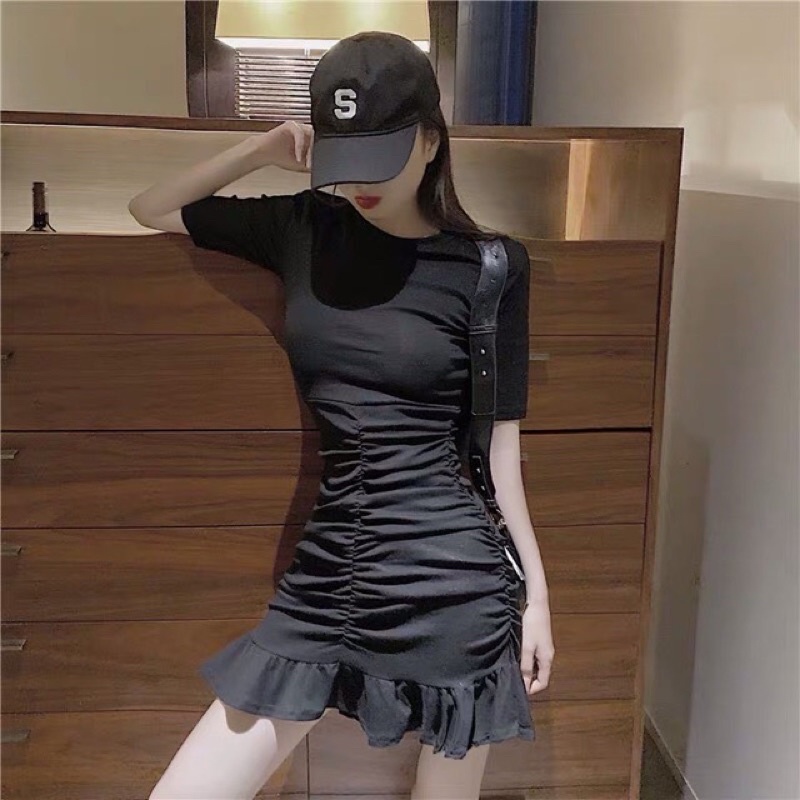 Đầm váy body nhún ,đầm đuôi cá nhún chất thun lạnh mịn mát , co giãn nhẹ