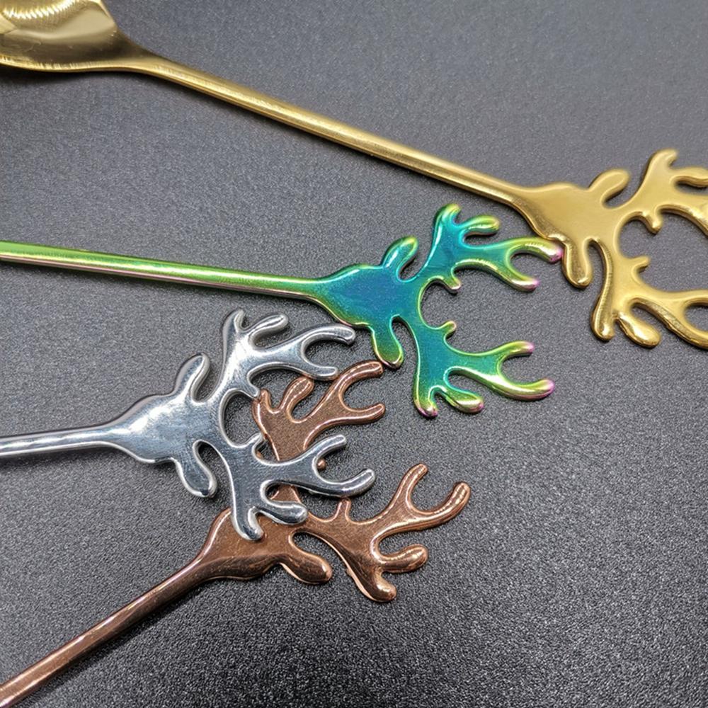 YIYU Muỗng Cà Phê Bằng Thép Không Gỉ Hình Sừng Hươu Độc Đáo