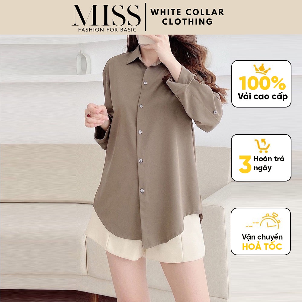 Áo sơ mi nữ, áo dài tay công sở form rộng vải lụa cao cấp, dáng dài phong cách Hàn MISS CLOTHINGS SM-10