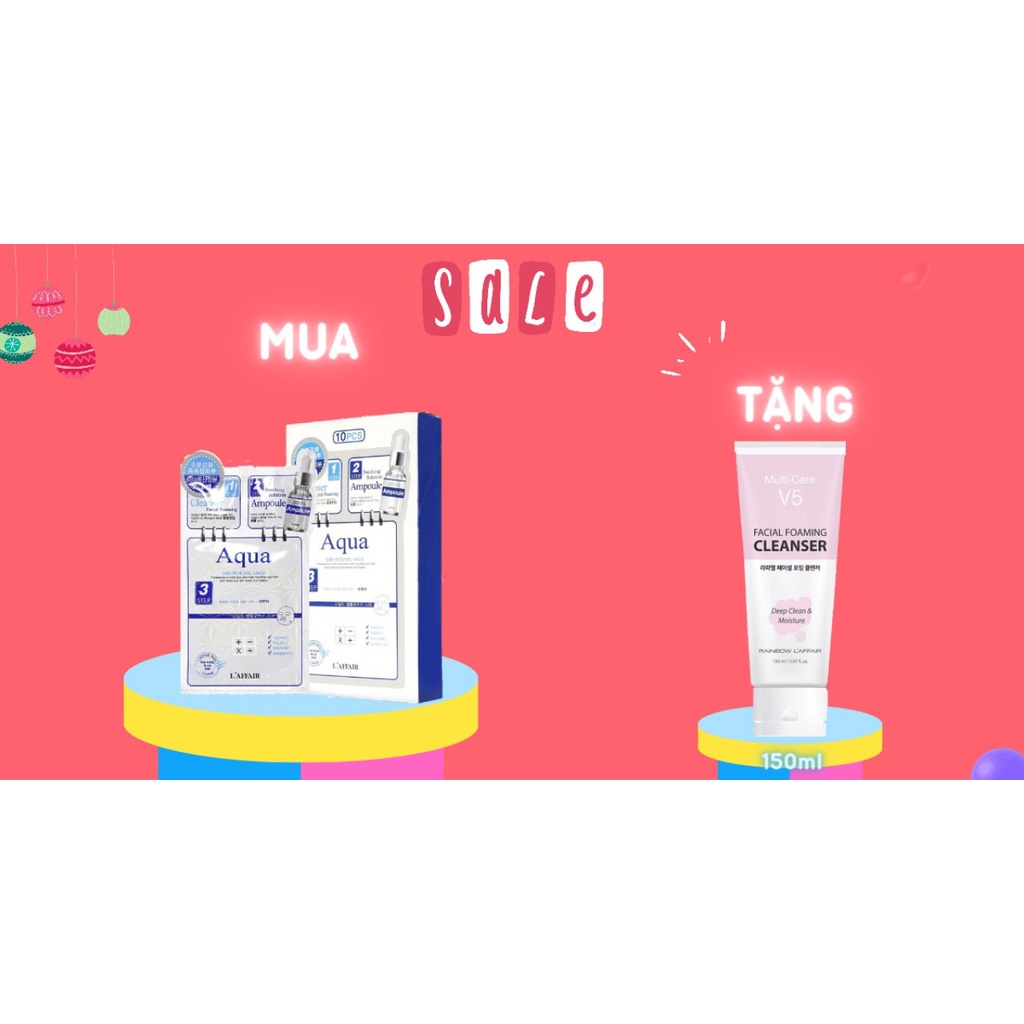 Combo sữa rửa mặt, ampoule, mặt nạ Rainbow L'affair dưỡng cho da khô Aqua 28ml