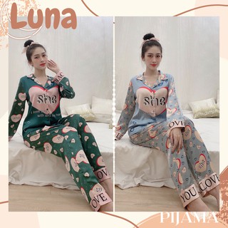 Bộ pijama dài tay lụa satin họa tiết dễ thương bigsize 65-75kg LUNA