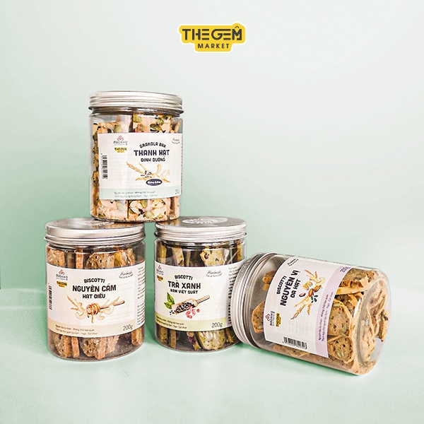 Bánh Biscotti Siêu Hạt Không Đường Chuẩn Ăn Kiêng Mix 4 Vị Cực Ngon TheGemMarket Chính Hãng