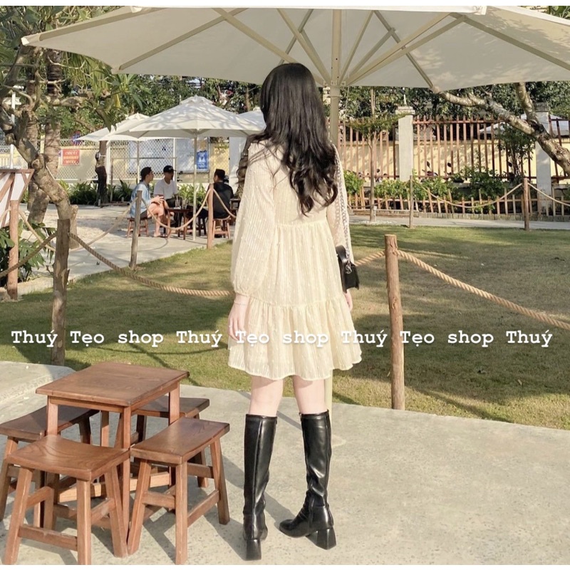 [Hàng sẵn] VÁY BABYDOLL NỮ DÀI TAY CHẤT TƠ HẠT GẠ0 NỔI HAI LỚP XINH XẮN