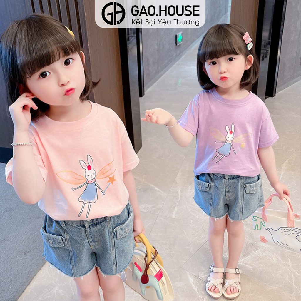 Áo thun bé gái Gạo House cotton 4 chiều cổ tròn cộc tay họa tiết Thỏ cánh tiên [T8]