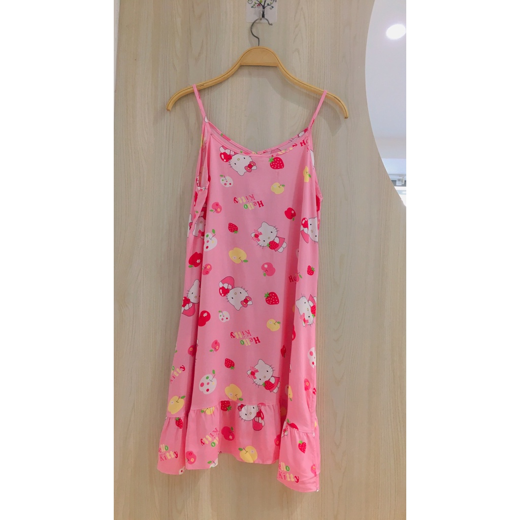 Bộ ngủ vải lanh màu hồng họa tiết Hello Kitty