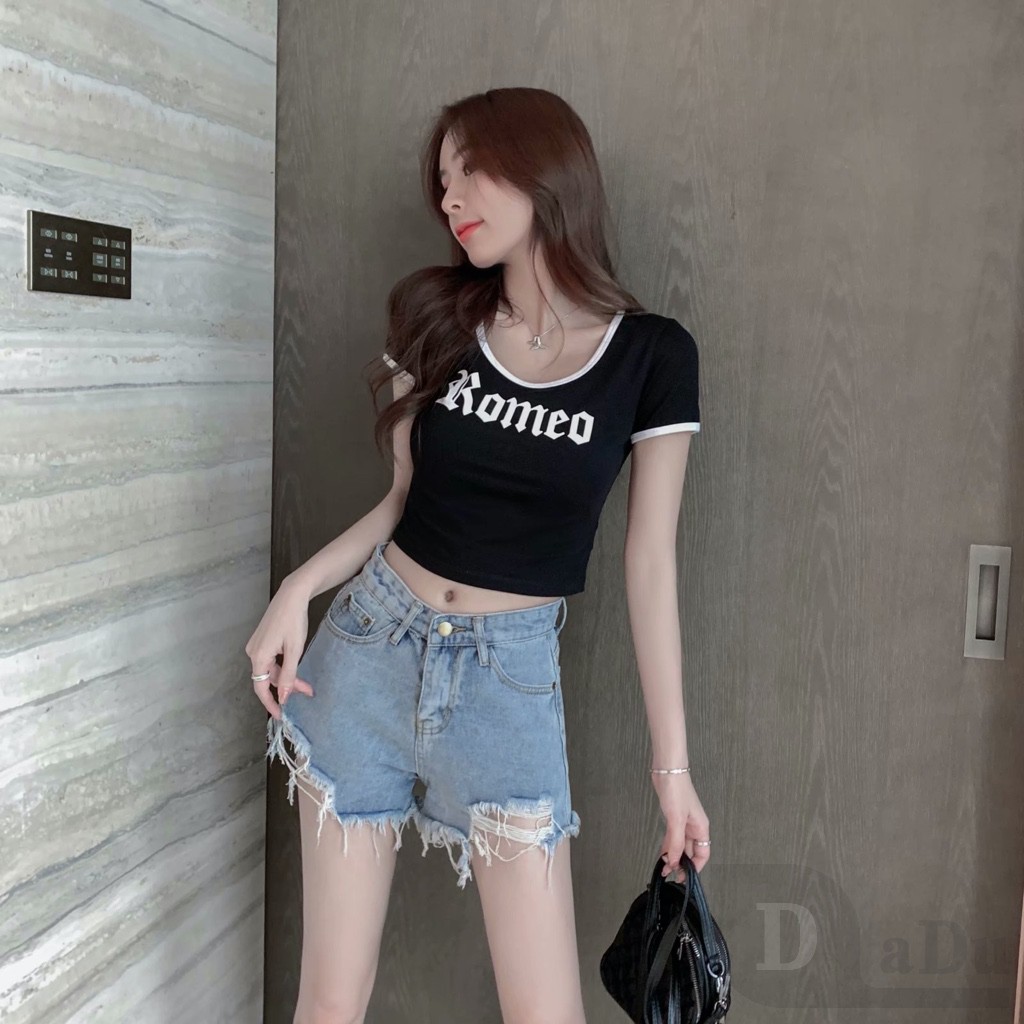 Quần Short Jeans Lưng Cao Ống Rộng Plus Size Cho Nữ