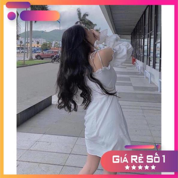 [RẺ VÔ ĐỊCH] Váy Đầm Nữ Trắng Tinh Khôi Hai Dây Tay Phồng Màu Trắng