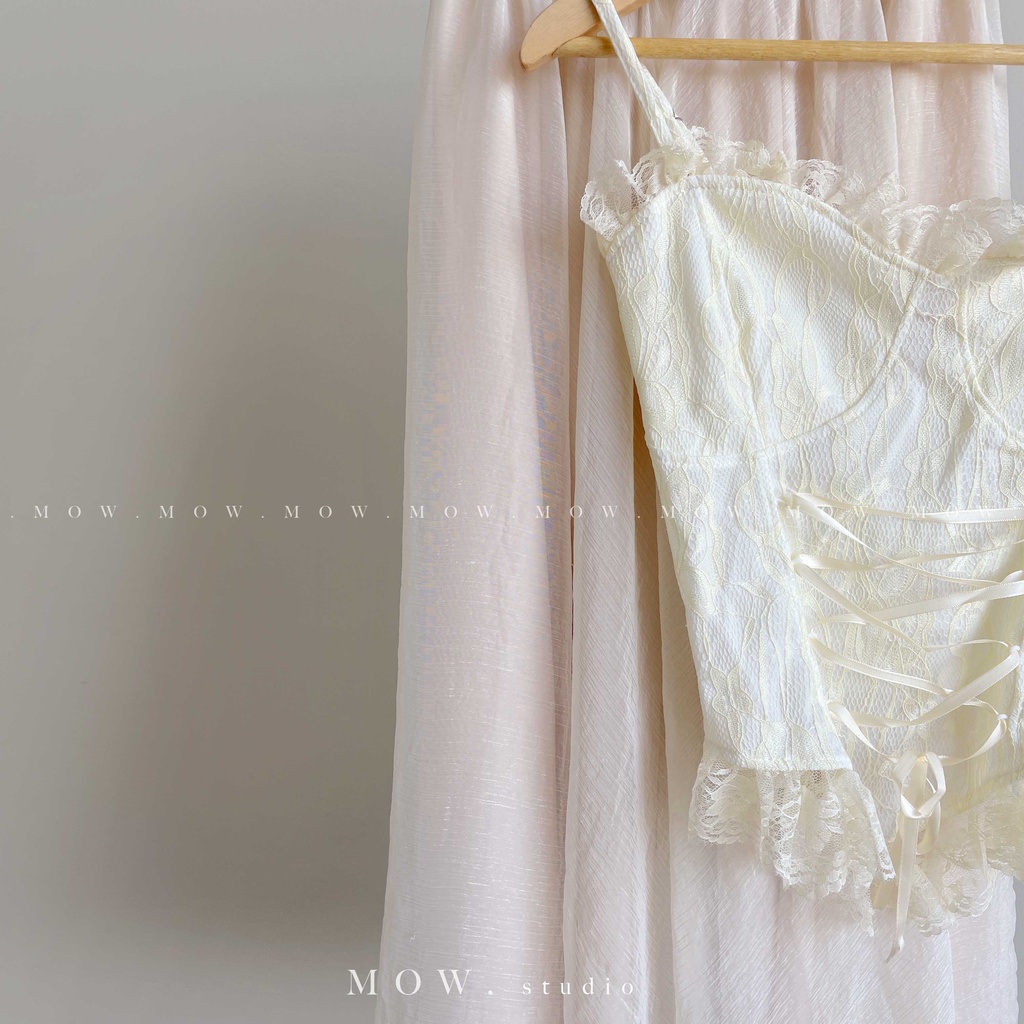 Áo 2 dây phối ren lưng chun phiên bản giới hạn  made by Mow studio