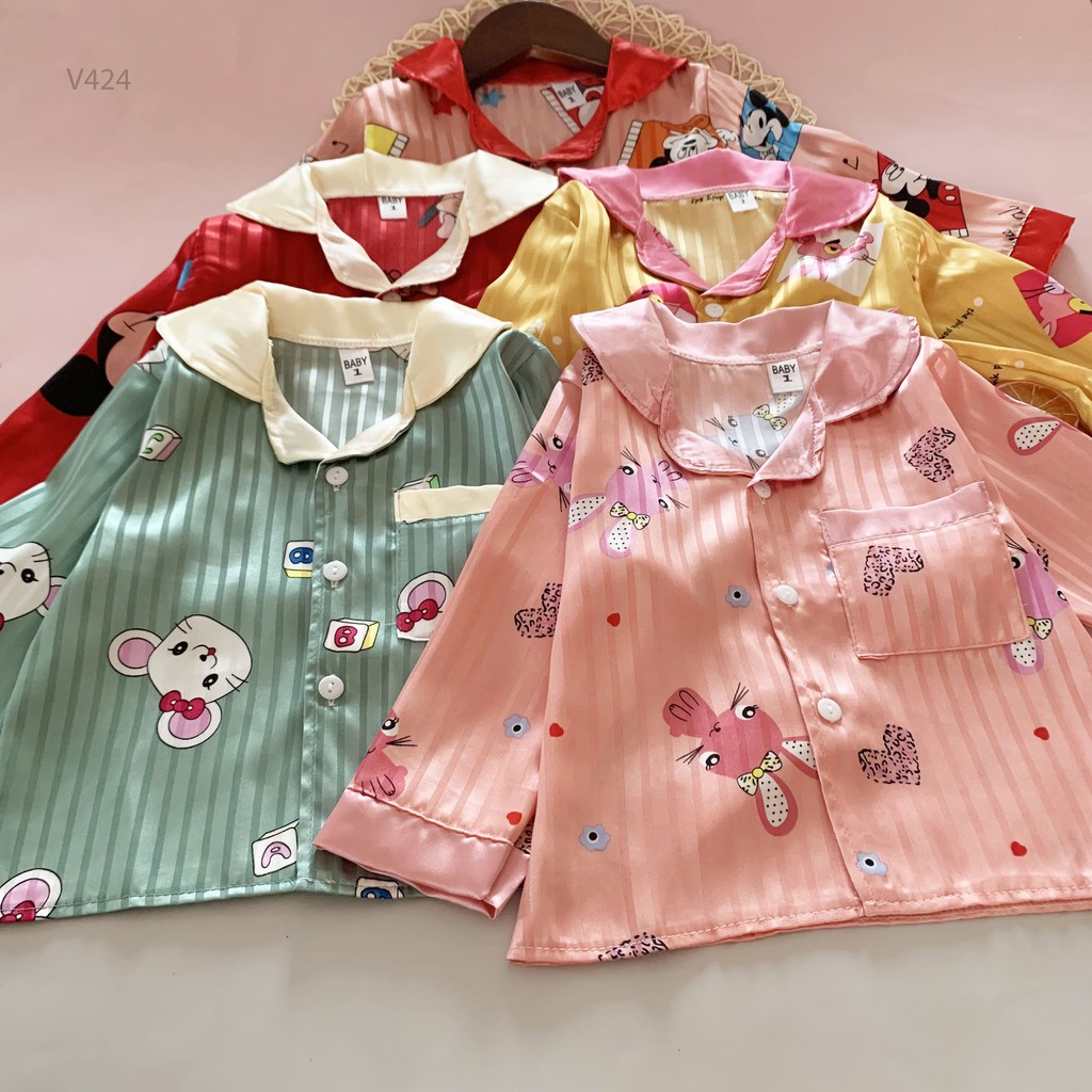 Bộ Pijama Dài Tay Chất Gấm Thượng Hải Cao Cấp 6 Màu Họa Tiết Dễ Thương Cho Bé Unchi Store (V424)