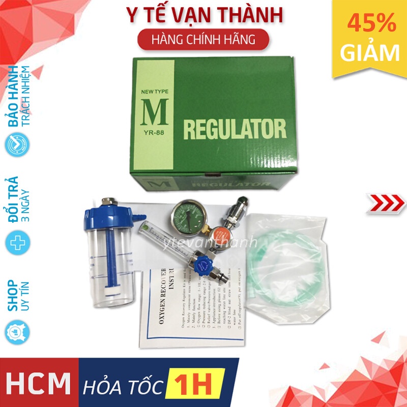 ✅ Đồng Hồ Oxy Y Tế- Regulator YR-88 (Có Bình Tạo Ẩm) -VT0342